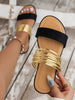 New Women's Flat Roman Sandals With Gold Straps, One-Strap Slides, Khaki Slippers