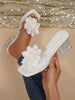 Plus Size Women Square Toe Transparent Thick Heel Lotus Decor Casual Slippers, Simple And Comfortable, Fashion Beach Style Sandals, Summer