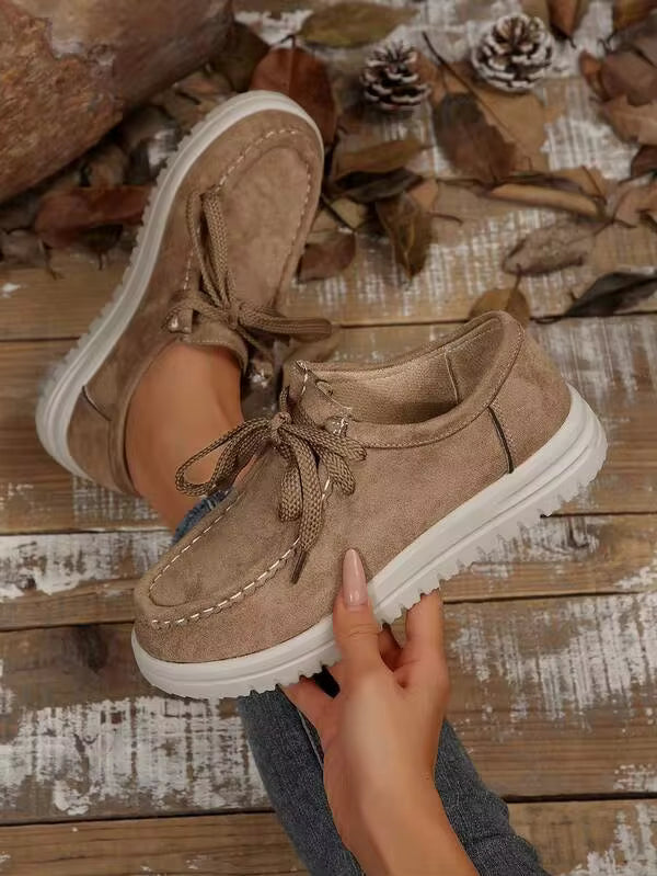 New Suede Women Casual Shoes, Lace-Up Design, Soft And Comfortable Thick Sole Slip-On Sneakers, Suitable For Daily Wear, Walking, All Season Casual Shoes, Trainers Women