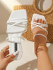 Fashionable Outdoor White Flat Women Slippers, Criss-Cross Minimalist Synthetic Leather Open Toe Slide Sandals,Boho Style,Spring Summer Outfits