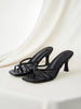 Clariva Multiple Strap Criss-Cross Design Slip-On Black Square Toe Stiletto Heel Sandals, Fashionable High Heel Mules, Comfortable Black High Heels, Kitten Heel, Suitable For Any Formal Occasion For Women,Spring Summer Outfits