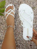 Women's Casual Outdoor French Elegant Comfortable Soft Beach Party Criss-Cross Strap Flip Flops Flat Round Toe Sandals