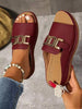 Women's Solid Color Wedge Sandals With Metal Chain Design,Open-Toe Platform Sandals,Outdoor Flat Sandals For Summer,Versatile Beach Shoes,Sandal Women
