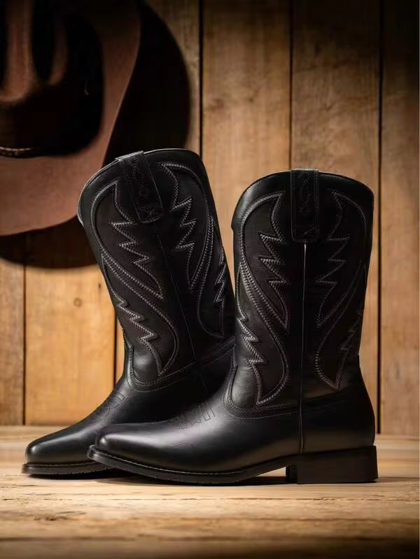 Men's Cowboy Boots Leather Western Style Rugged Comfortable Durable