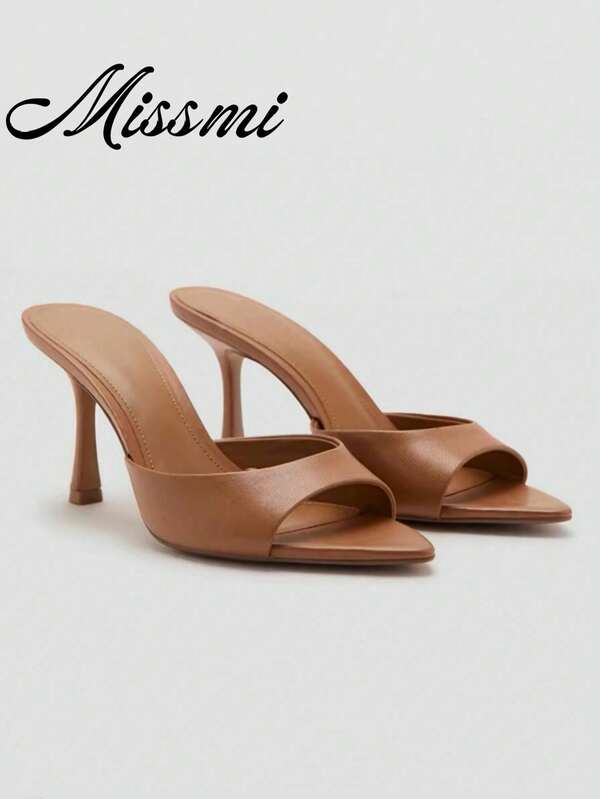 2026 New Summer Women Mule Shoes, Pointed Toe High Heel Slip-On Sandals, Fashionable Strap Outdoor Slippers