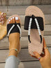 Women's Fashion Beach Flip Flops, Plus Size Toe Ring Sandals, Suitable For Outdoor Vacation, Open Toe Slippers, Women's Bow Decor Flat Sandals, Lightweight Summer Slippers, Non-Slip Women's Beach Shoes, Pearl Decor Flat Sandals