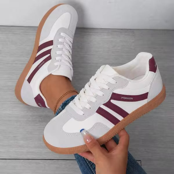 2026 Fall Women's Lightweight Lace-Up Casual Sneakers, White Blue Striped Low-Top EVA Sole, Cushioned Non-Slip Walking Shoes
