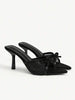 CUCCOO CHICEST Black Suede Mesh, Hot Diamond Bow, Stiletto Sandals, Women's Pointed Toes And High Heels.